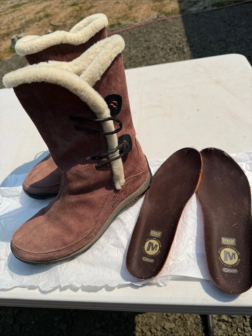 Merrell Women's Brown Suede Shearling-Trim Winter Pull-On Boots